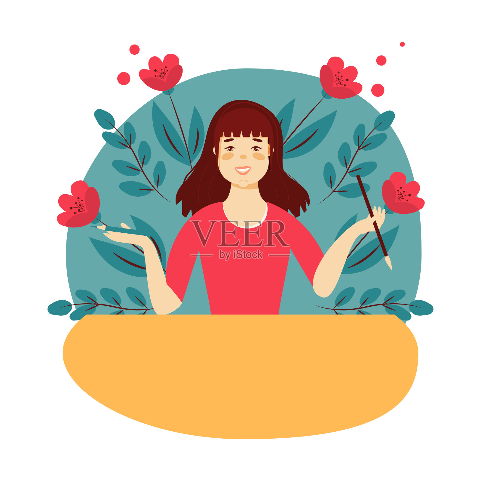 快乐女孩做了一个家庭作业。学习。的孩子。卡通平面矢量插图插画图片素材