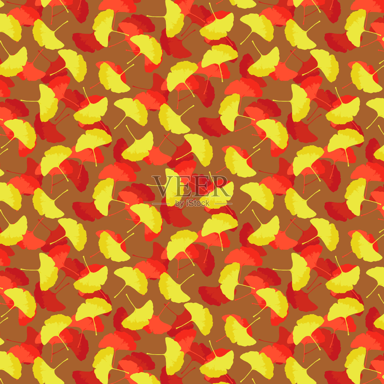 银杏树落叶的无缝图案插画图片素材