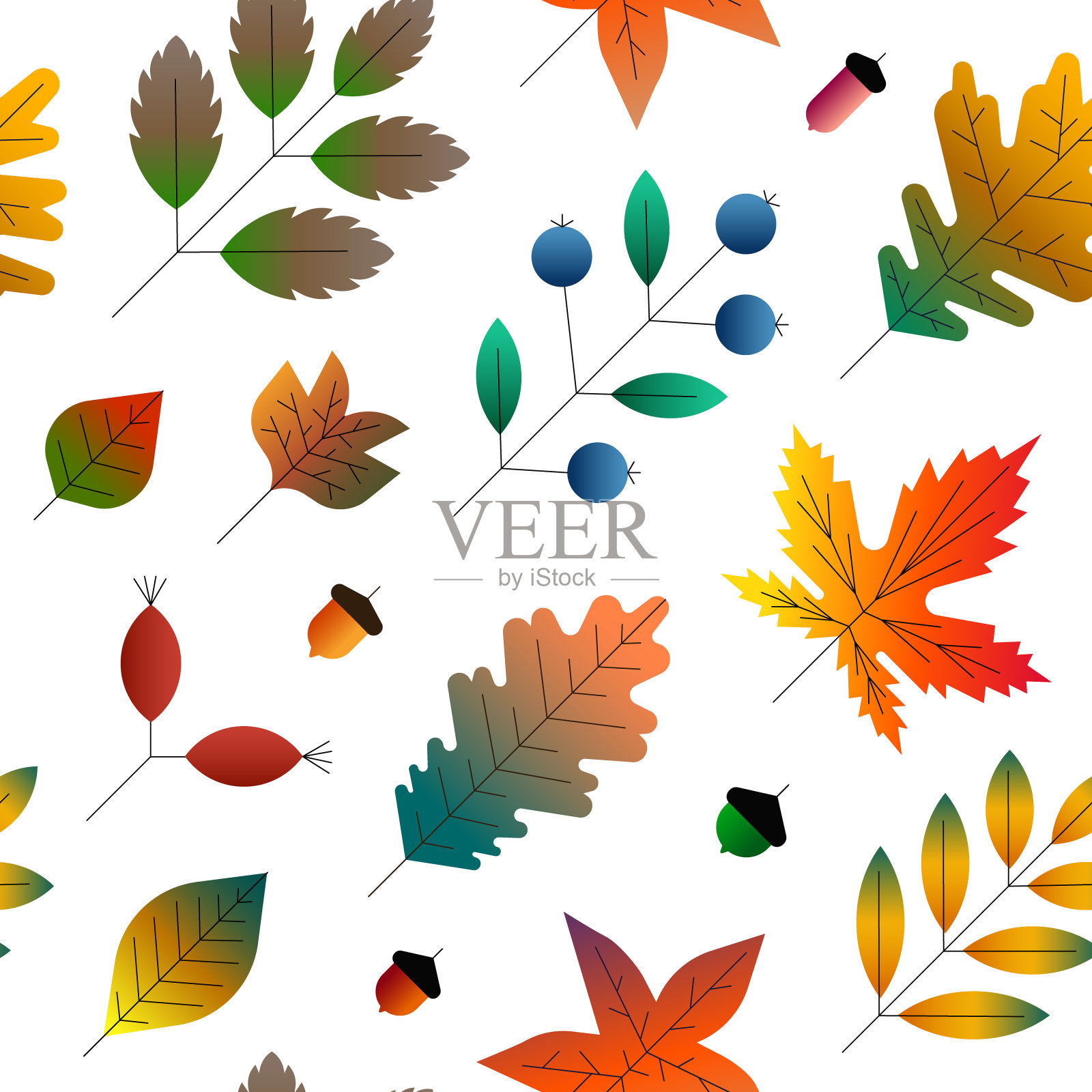 矢量插图的秋天。无缝的花卉图案。白色背景插画图片素材