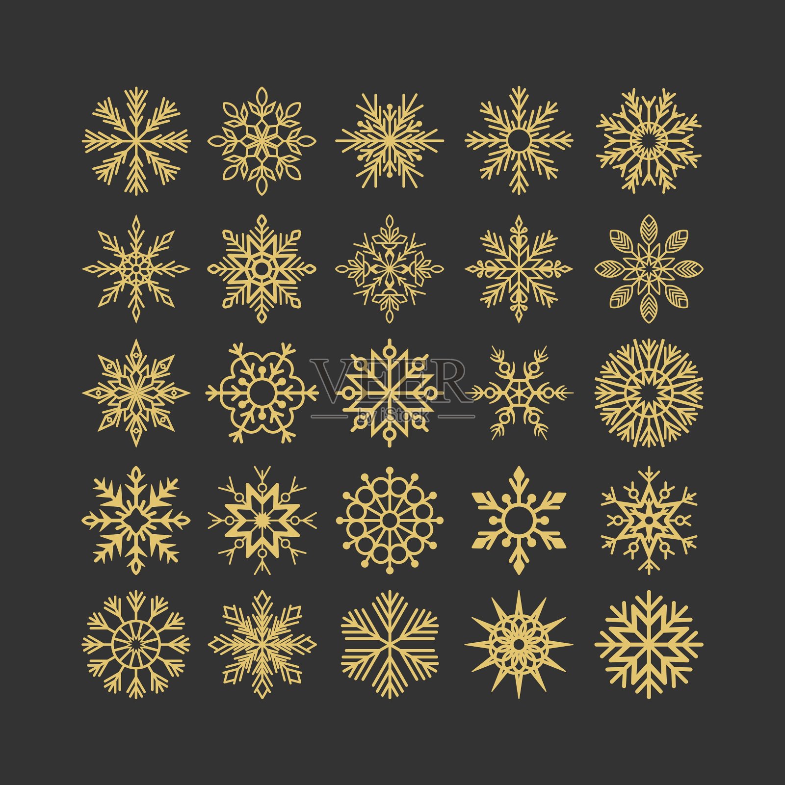 圣诞和新年的雪花集插画图片素材