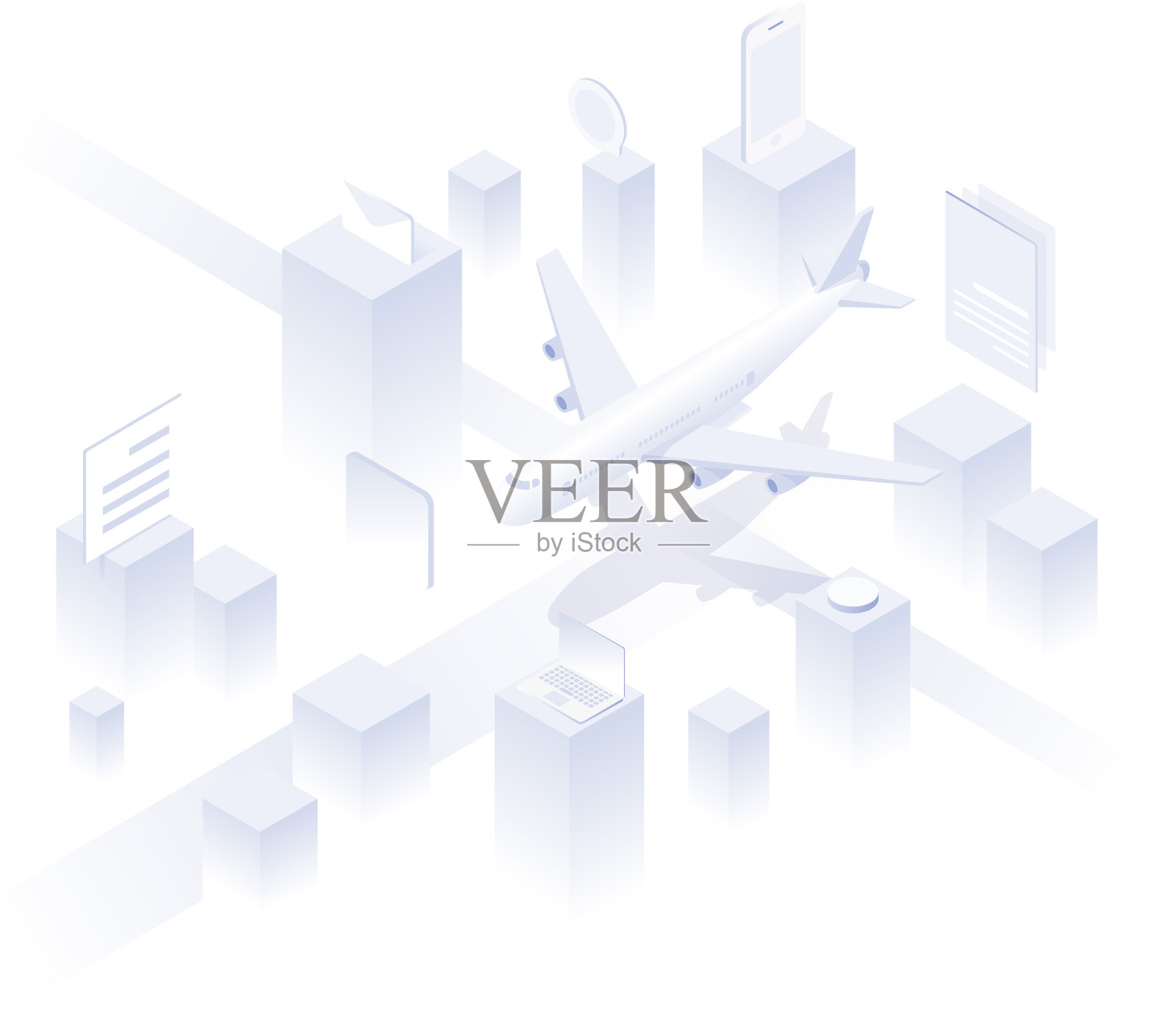 飞机在城市里飞行插画图片素材