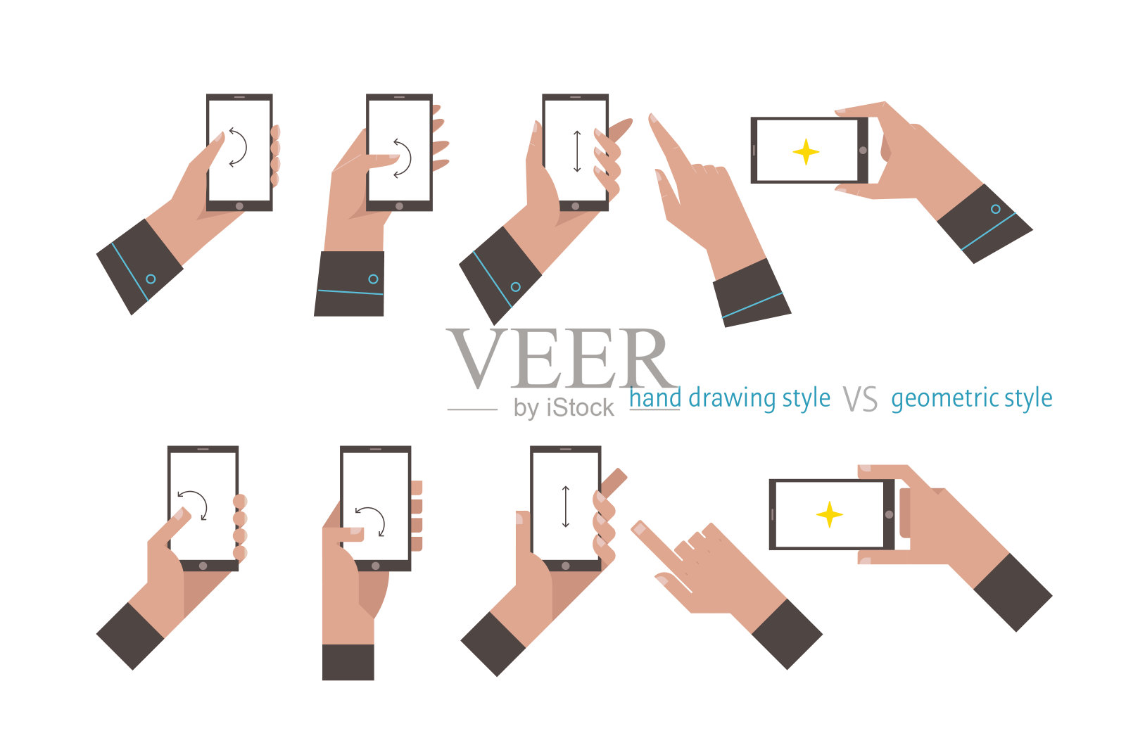 手机和手势集插画图片素材