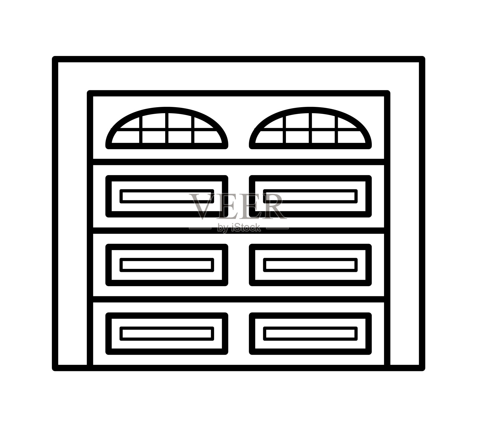 截面车库门。黑白矢量插图。仓库关门线图标。外观设计元素符号。孤立的对象插画图片素材