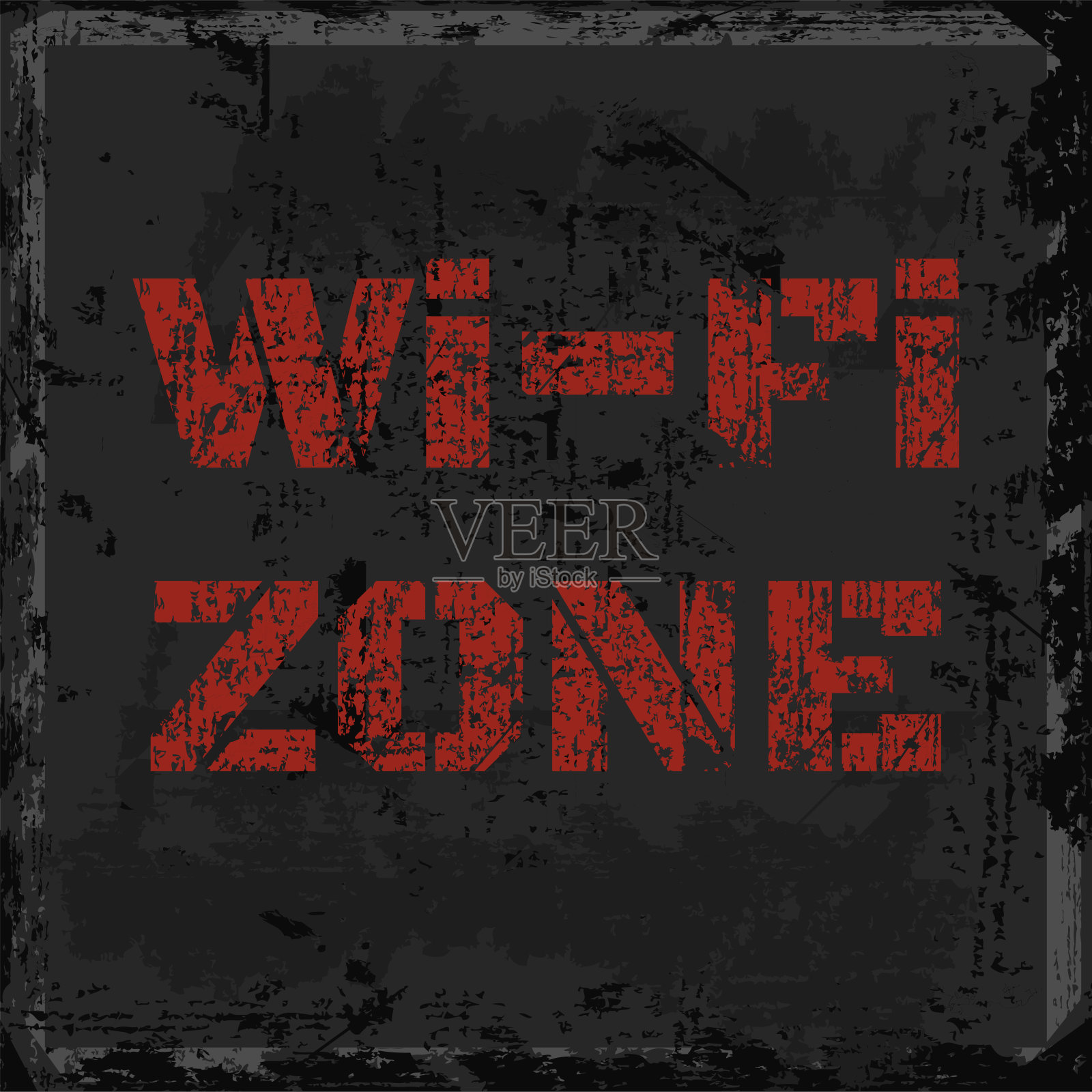 矢量刻字Wi-fi红色区域在破旧破旧的灰色墙壁上插画图片素材