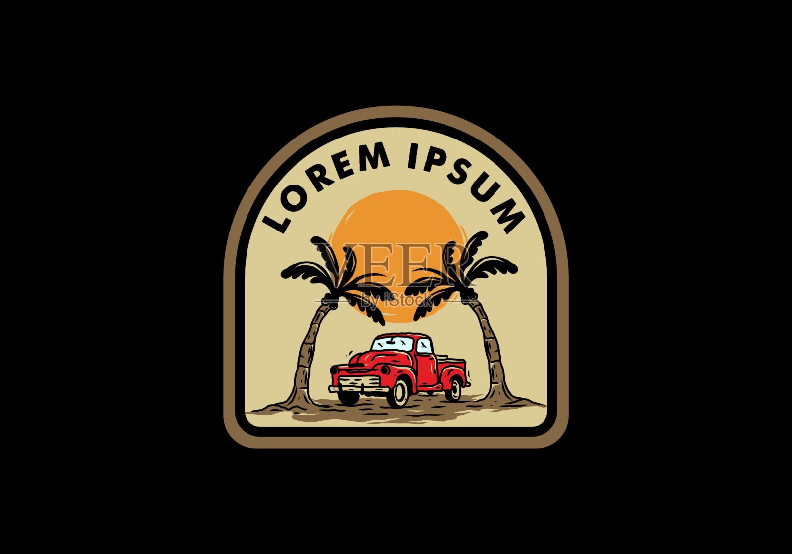 汽车椰子树下的复古徽章设计插画图片素材
