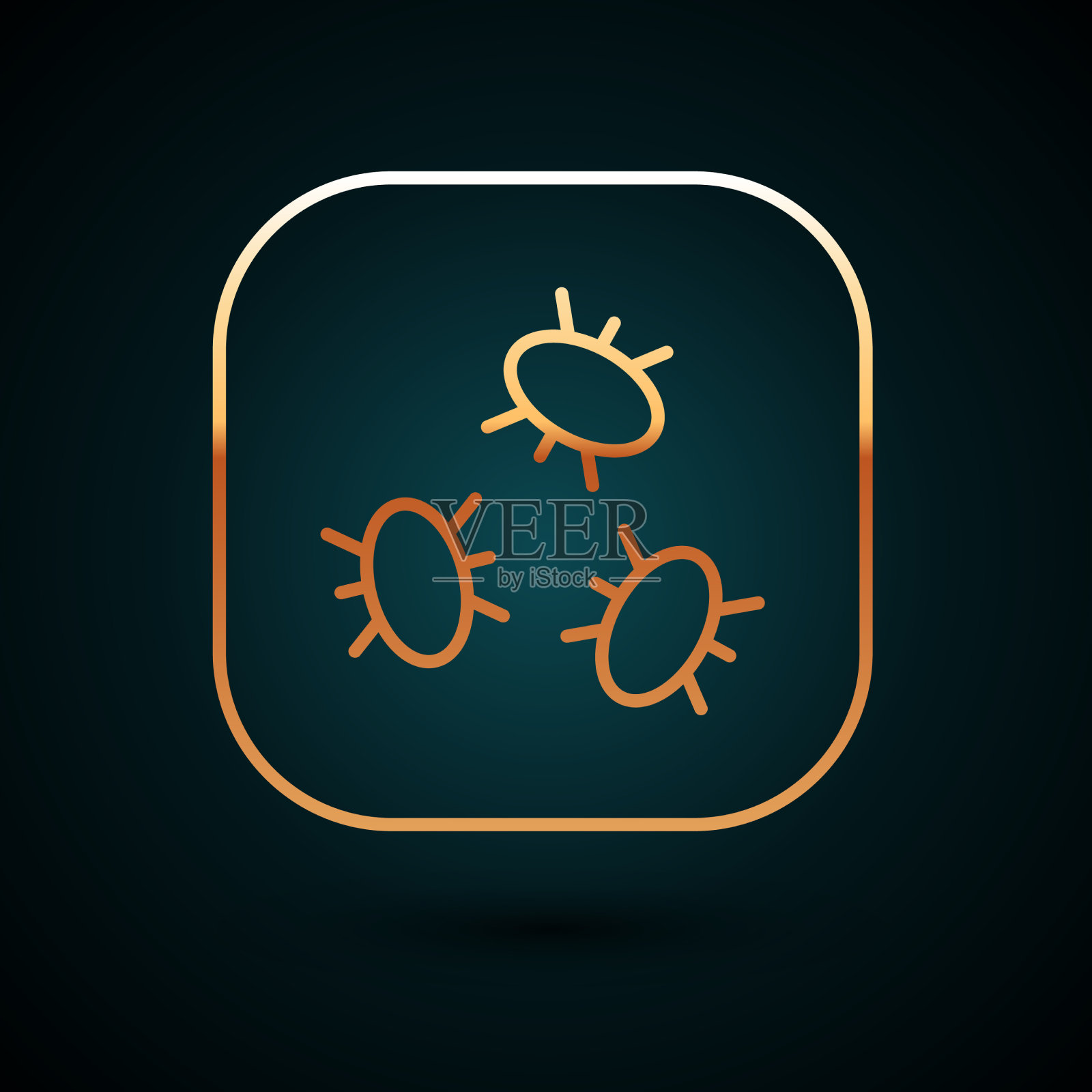 金黄色线细菌图标分离在深蓝色插画图片素材