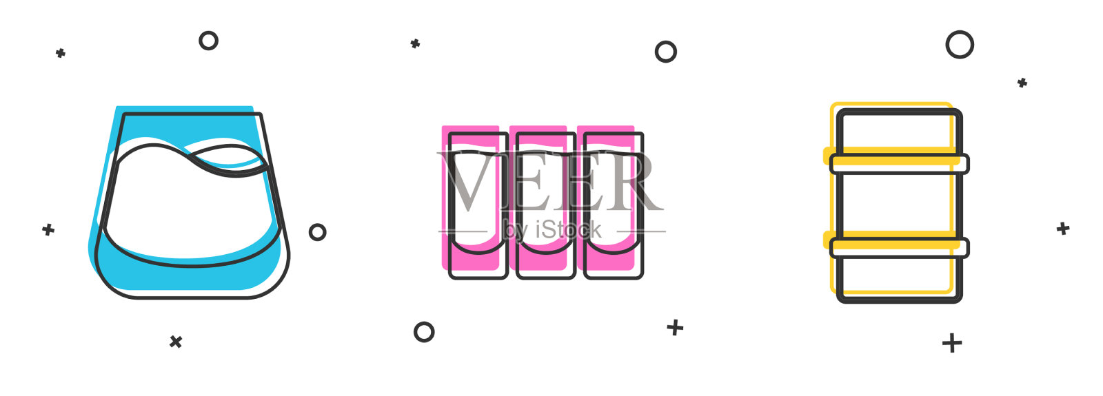 设置玻璃威士忌小酒杯和金属啤酒图标素材