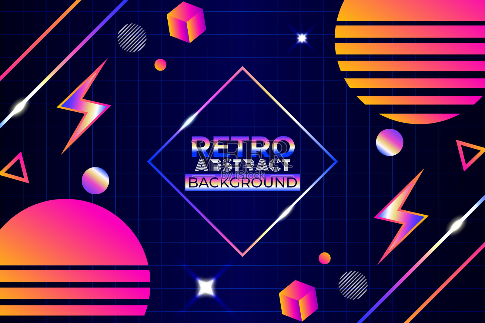 色彩丰富的几何抽象复古风格辉映插画图片素材