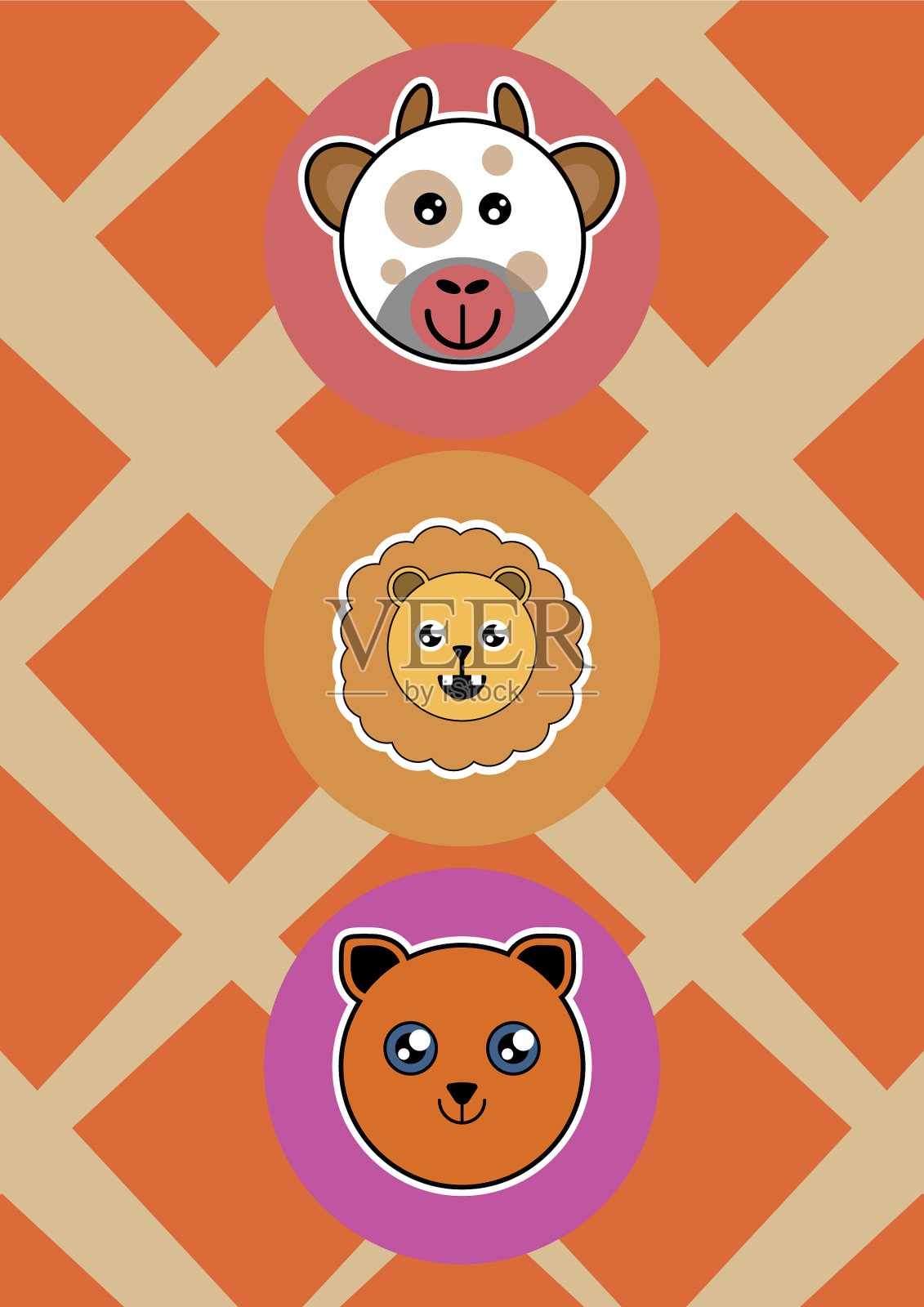 狮子和猫的贴纸插画图片素材