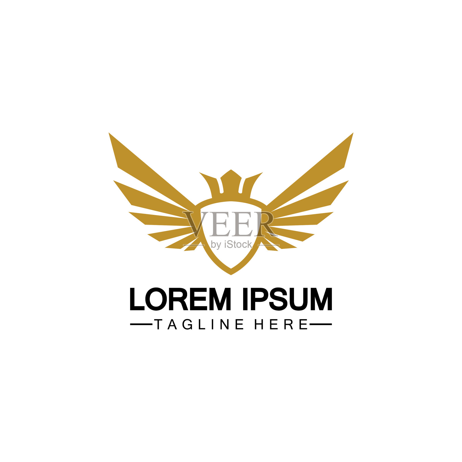 金色翼盾与皇冠标志纹章插画图片素材