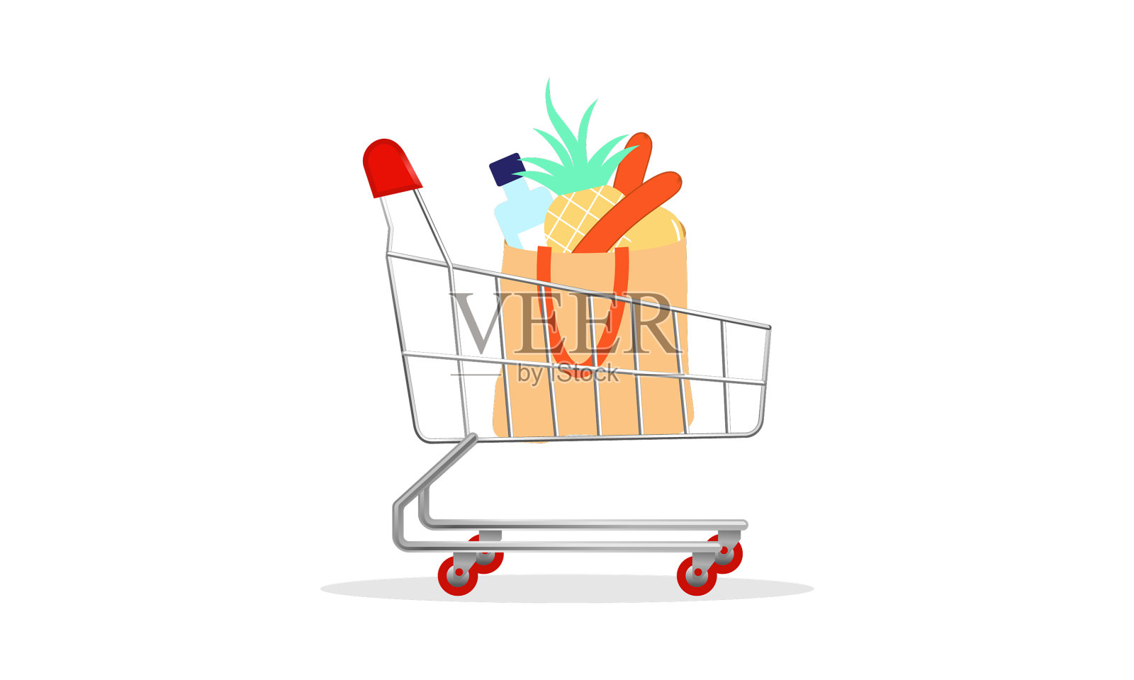 带有产品标识设计的购物车插画图片素材