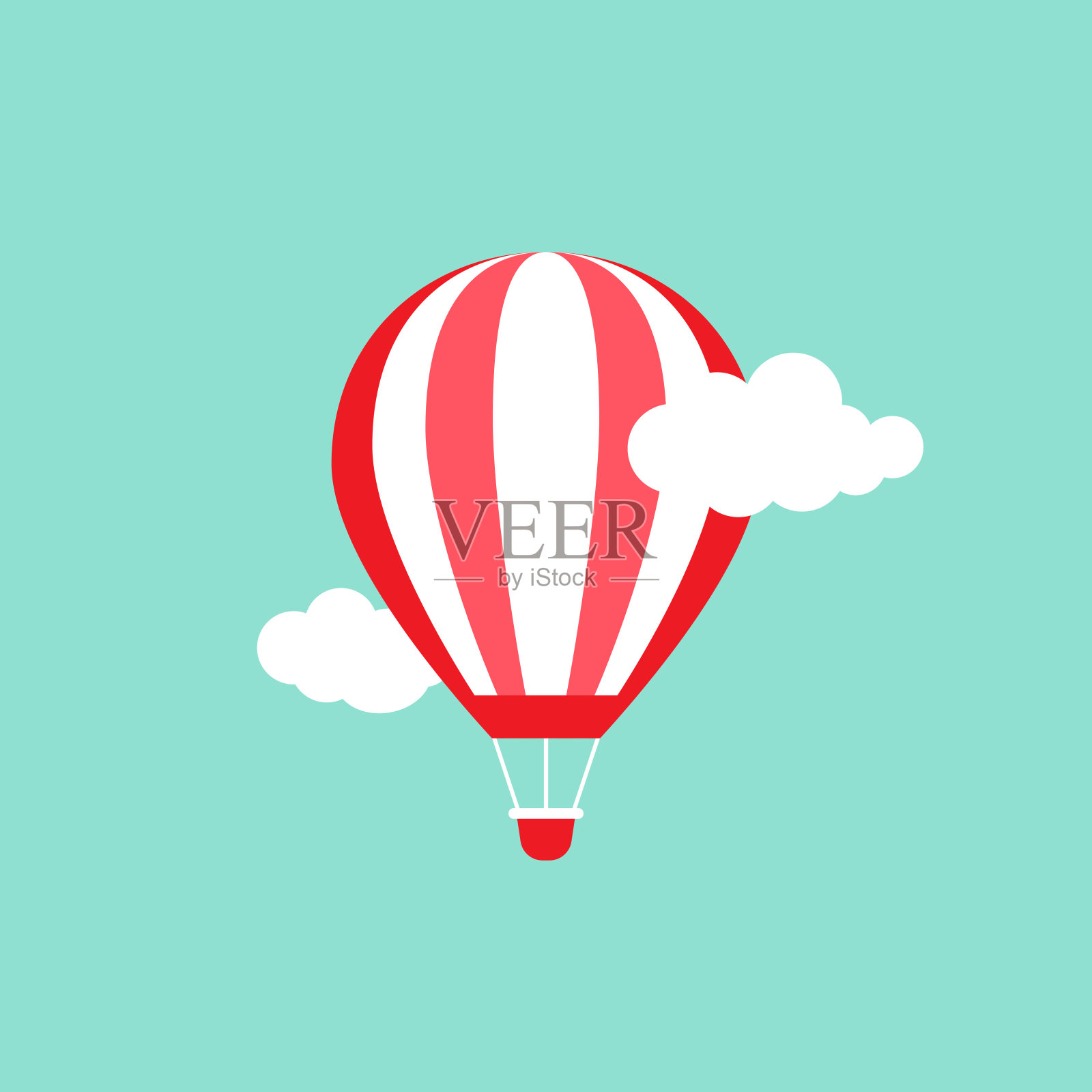 橙色的热气球在粉蓝色的天空中飘浮着白云。插画图片素材