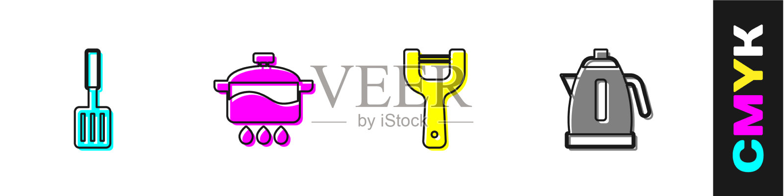 设置烧烤铲烹饪锅蔬菜图标素材