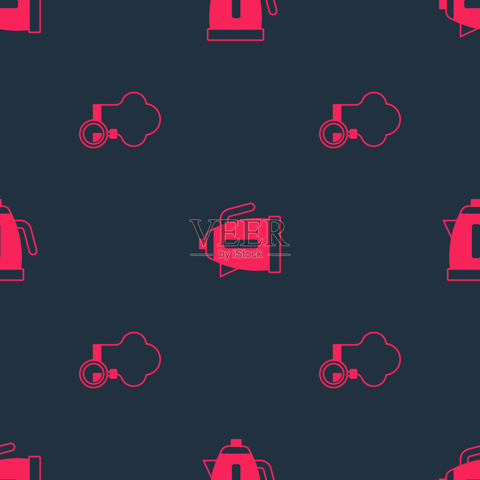 将厨师帽和电热水壶设置为无缝图标素材