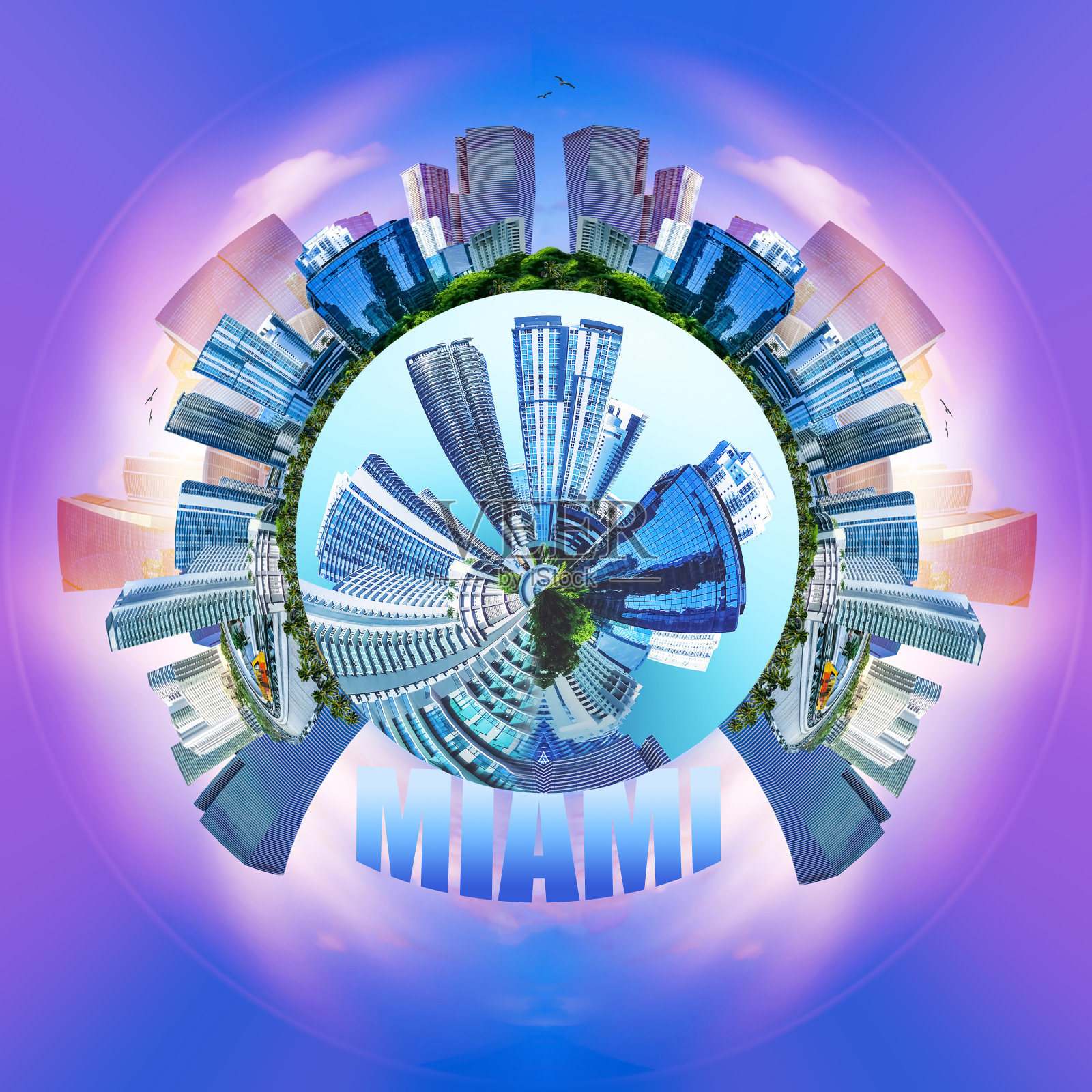 迈阿密市中心的城市景观与公寓和办公楼。照片摄影图片