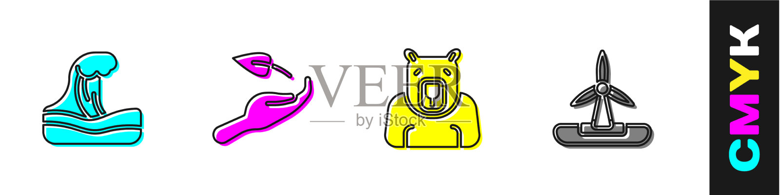 设海啸萌手握北极熊头和图标素材