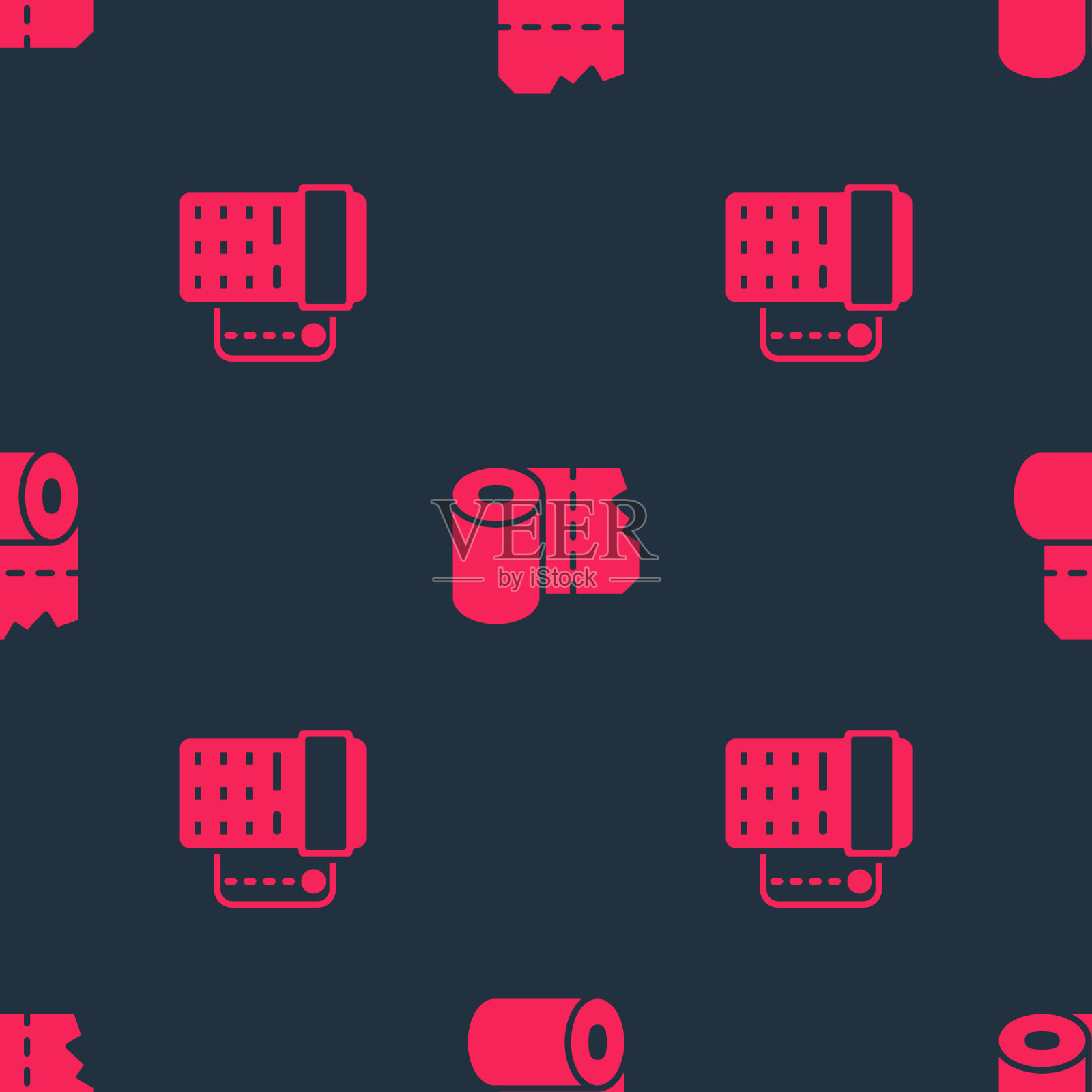 设置带有信用卡和厕纸的pos机图标素材