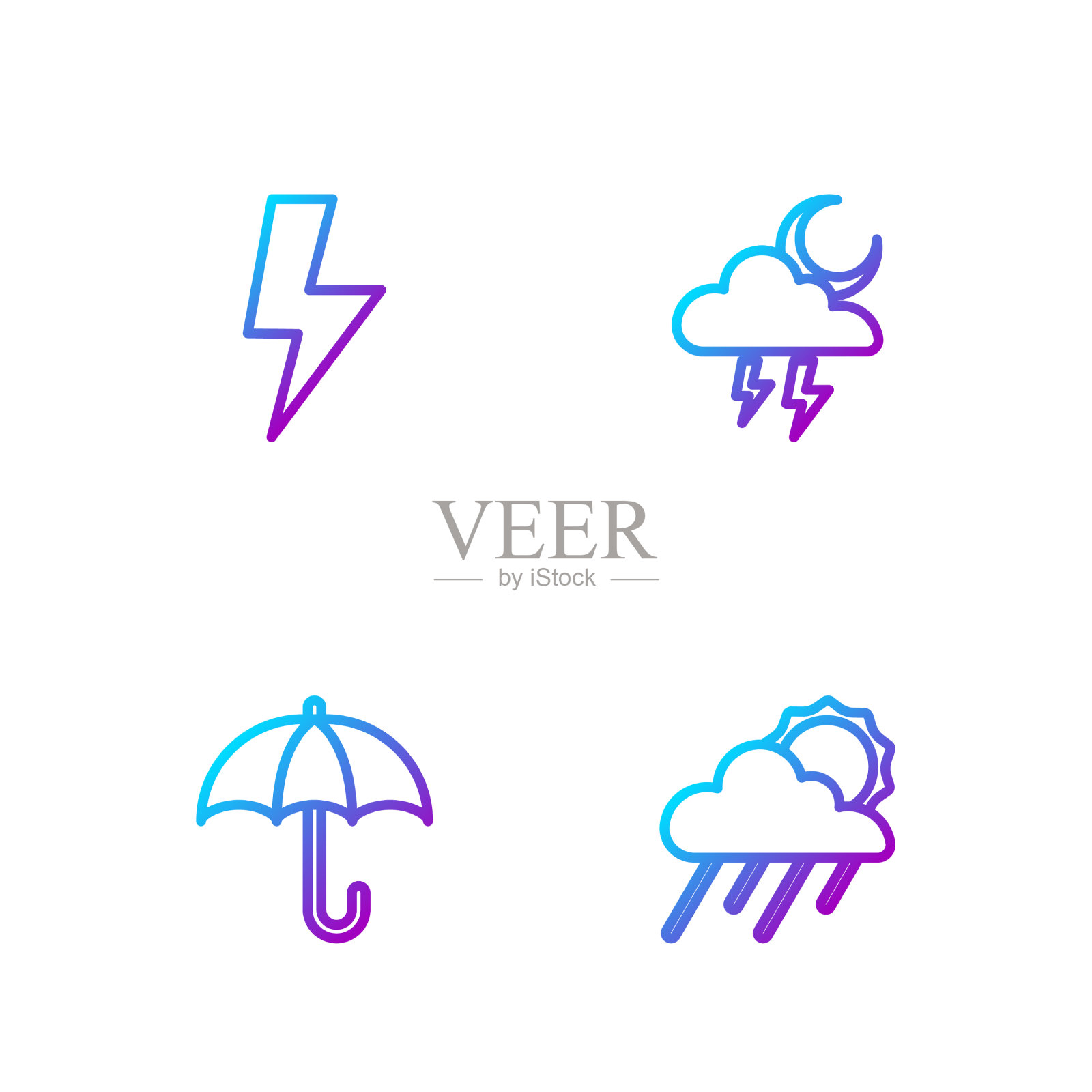 设线云带雨和太阳伞插画图片素材