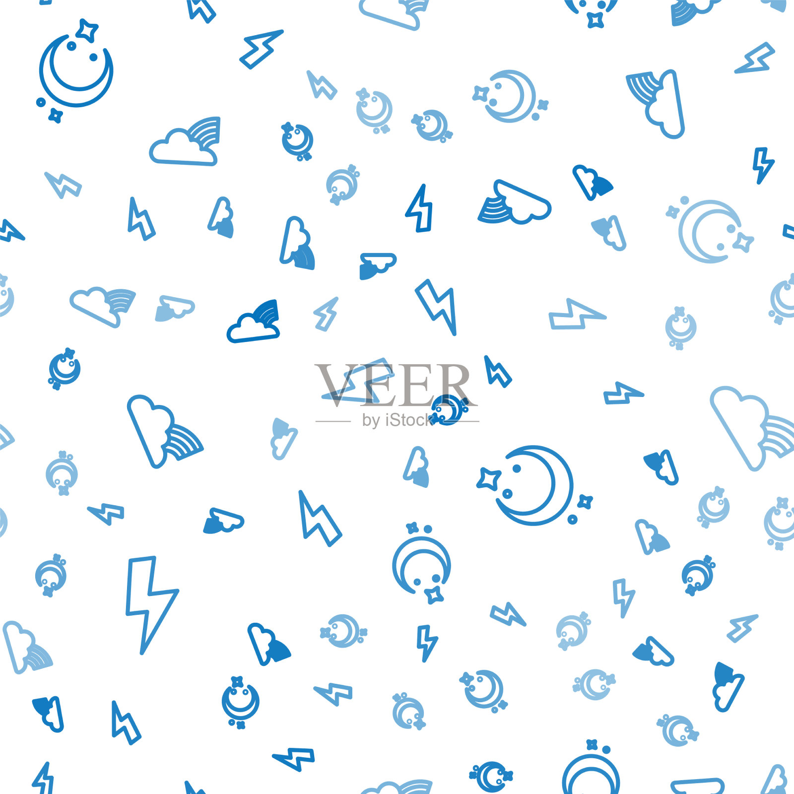 设线、闪电、闪电、月亮和星星图标素材