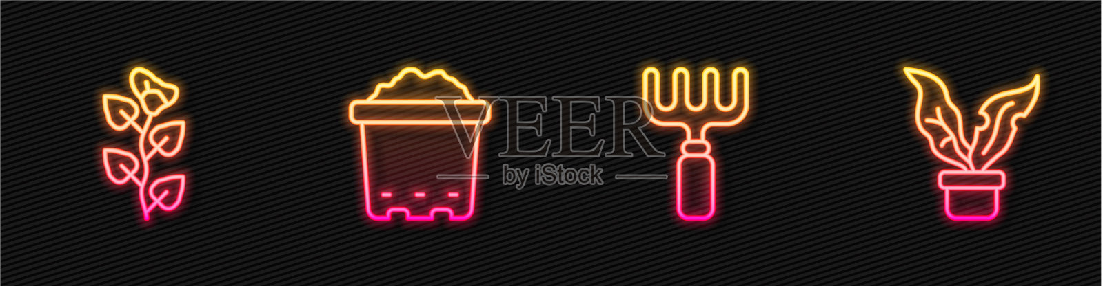 设行园耙常春藤枝盆用土插画图片素材