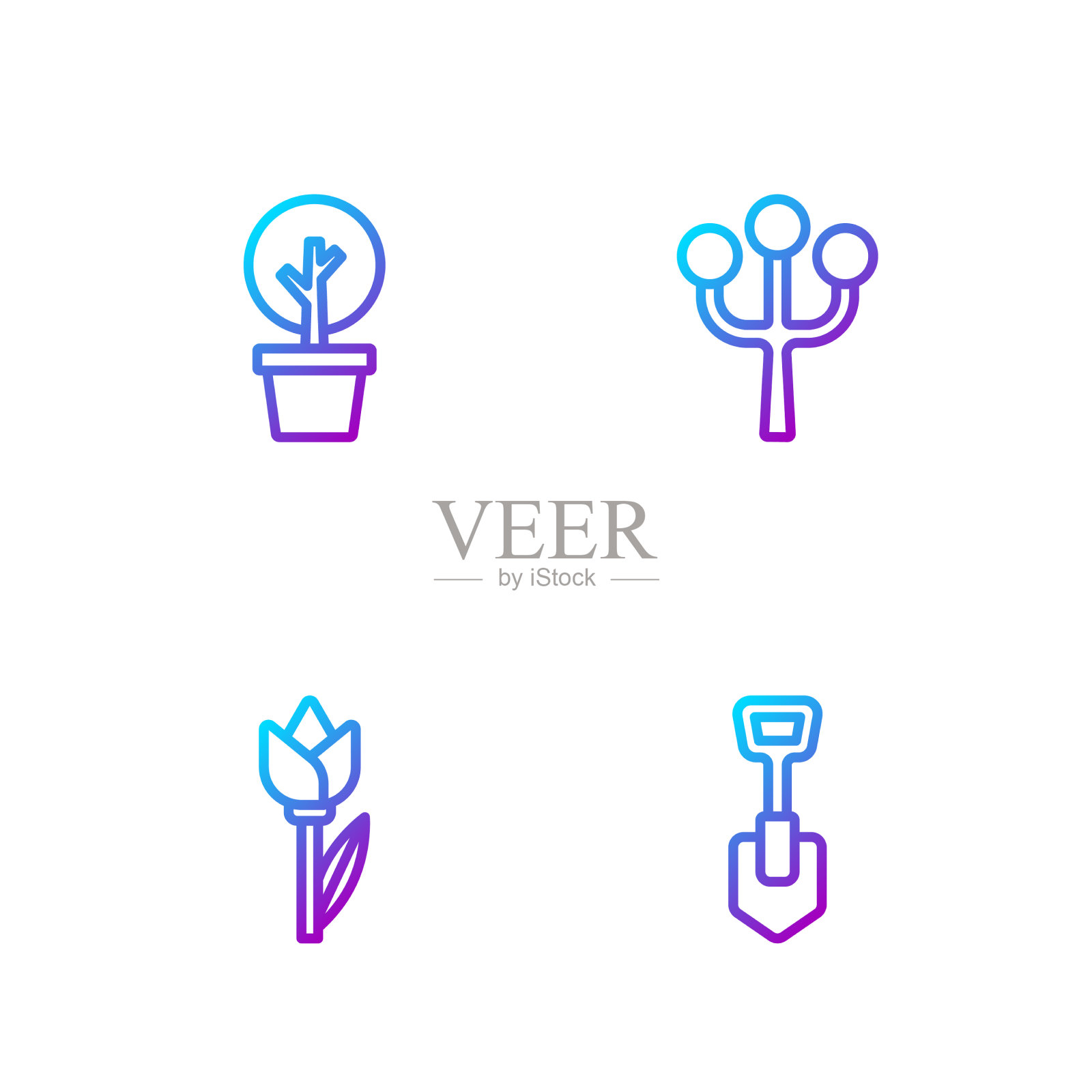 套线铲花，郁金香林开花图标素材