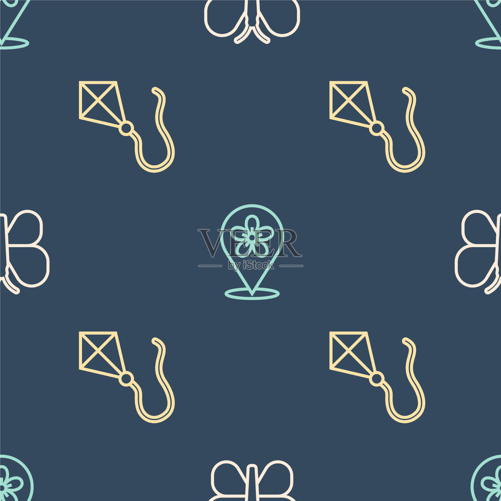 用花定线蝴蝶风筝和位置图标素材