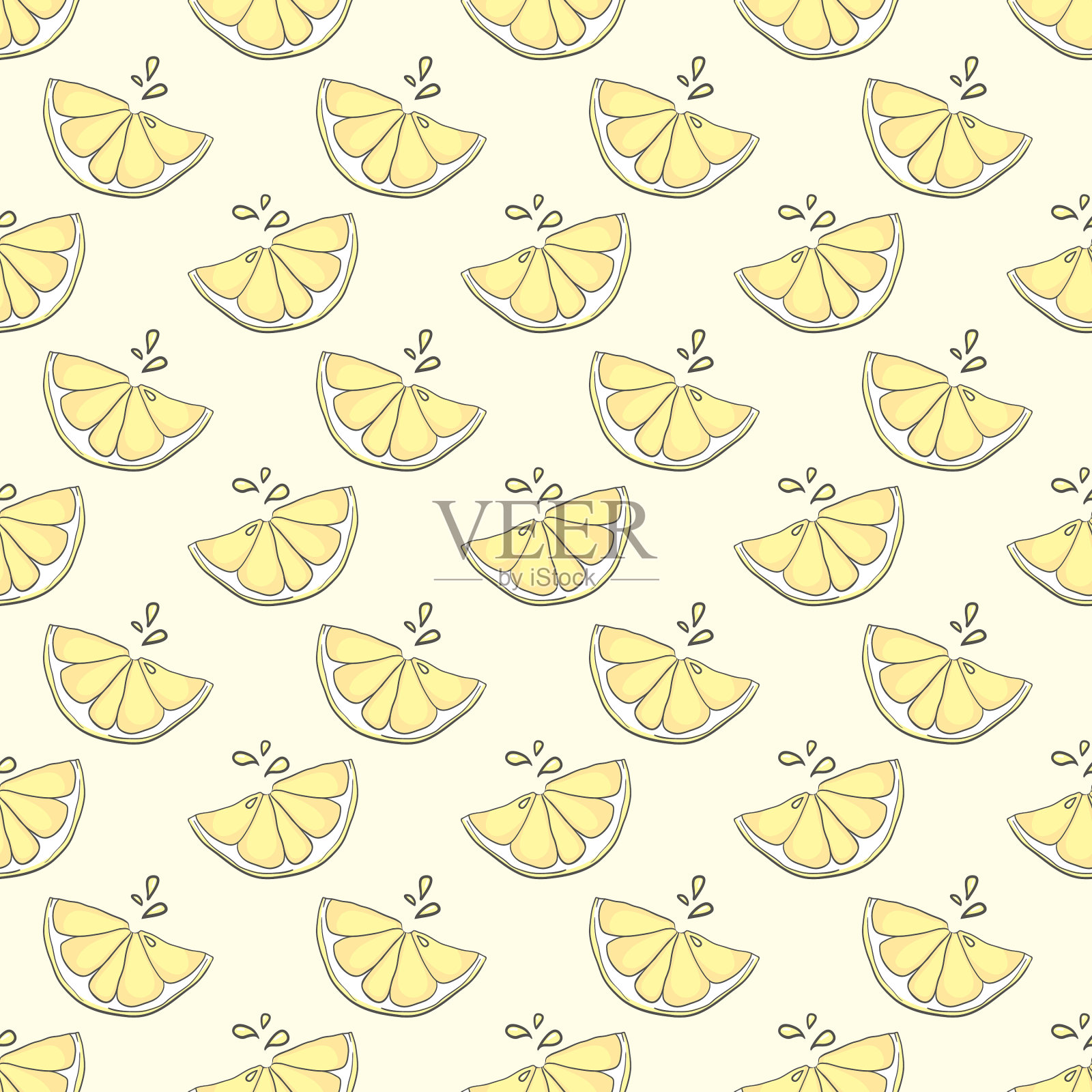 漂亮的柠檬背景手绘无缝模式插画图片素材