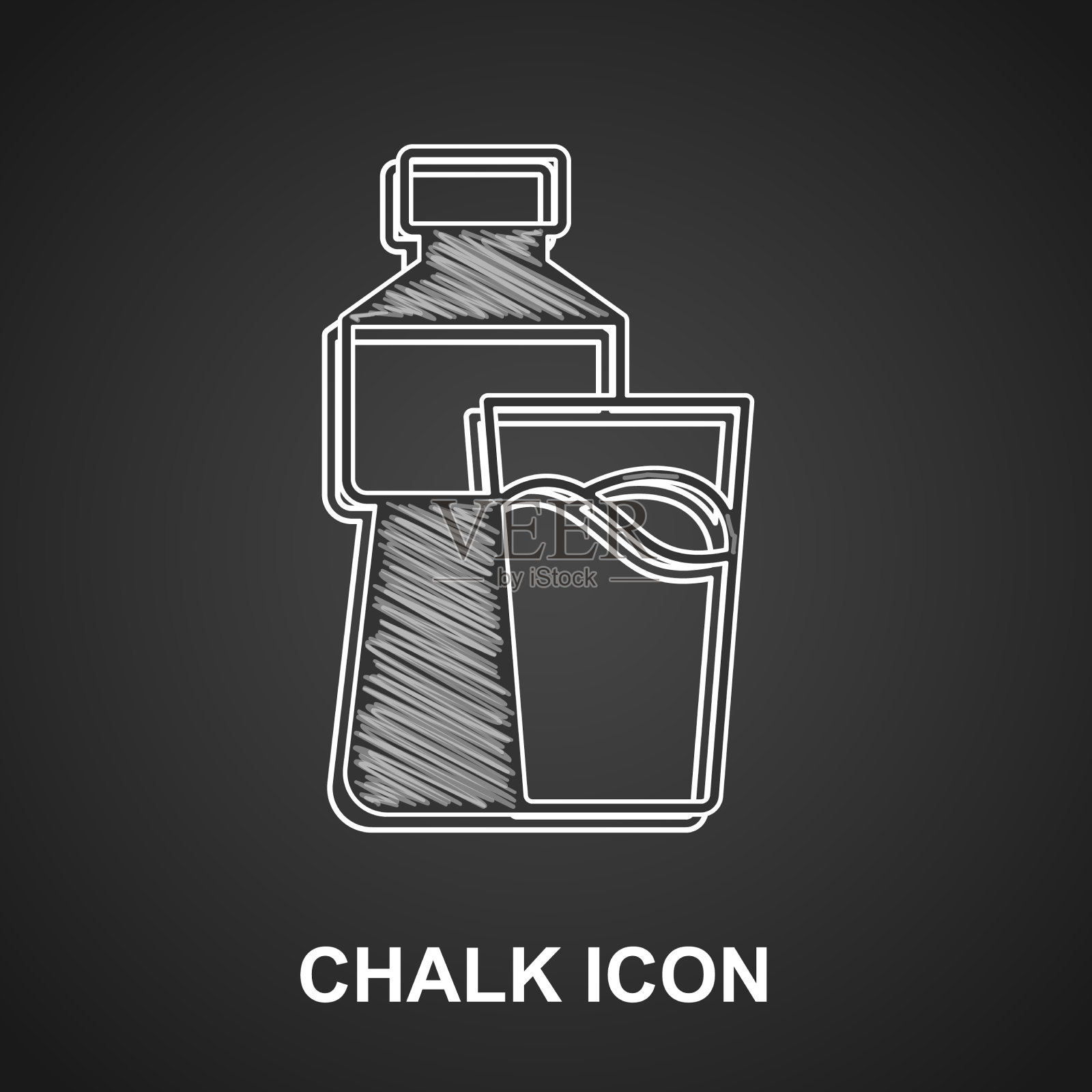 白垩瓶水与玻璃图标隔离上插画图片素材