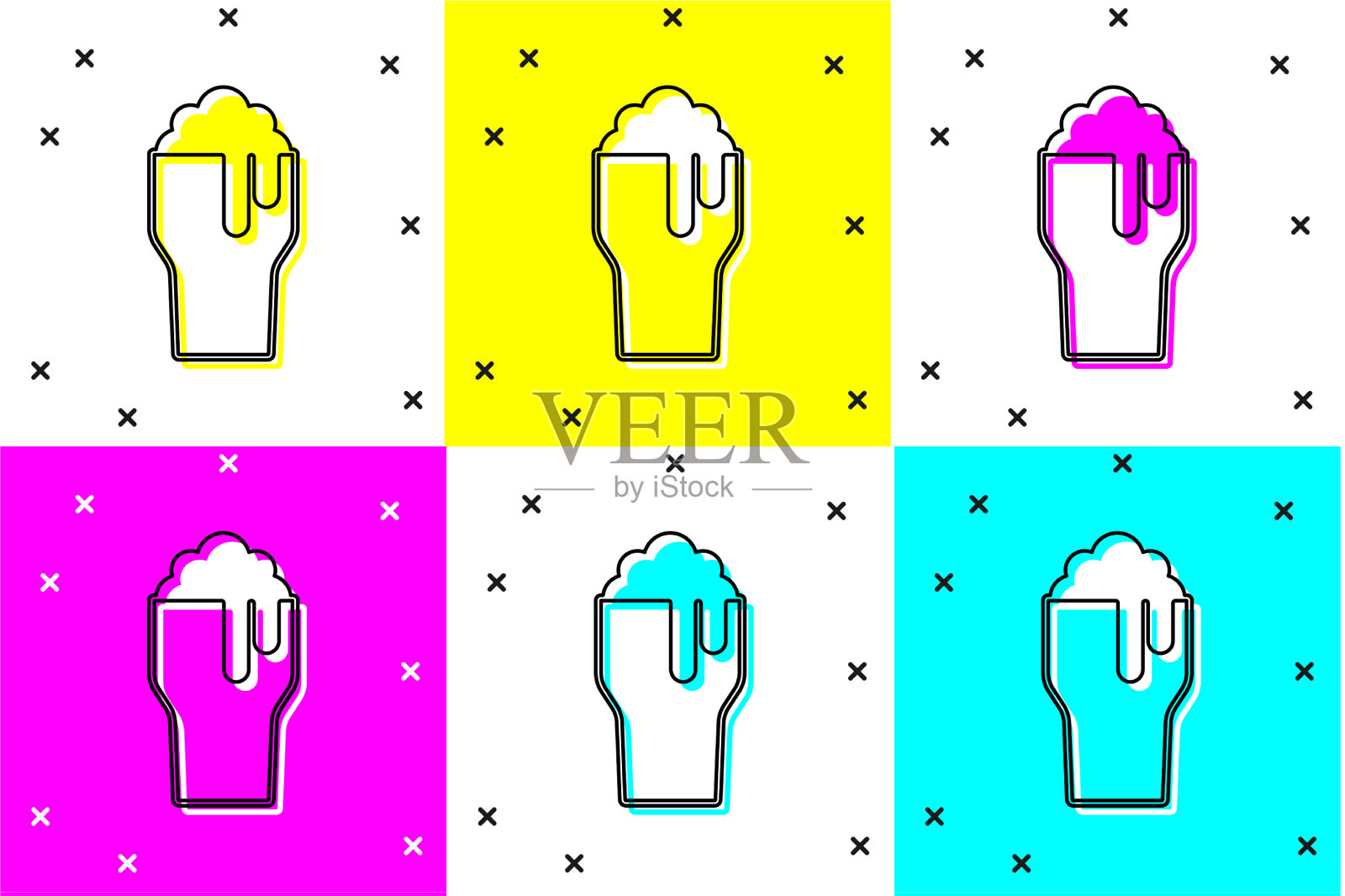 设置玻璃啤酒图标隔离的颜色图标素材