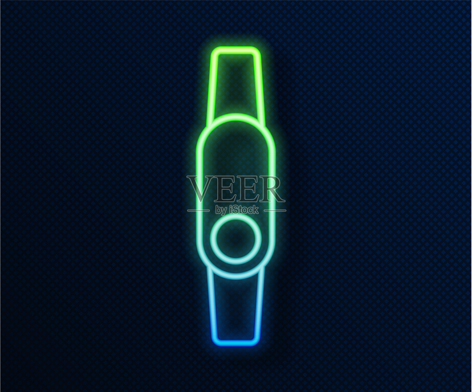 发光的霓虹线智能手表图标孤立在蓝色插画图片素材