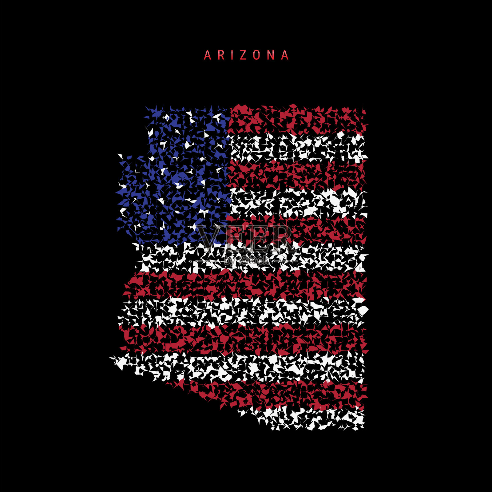 亚利桑那州美国国旗地图混沌粒子插画图片素材