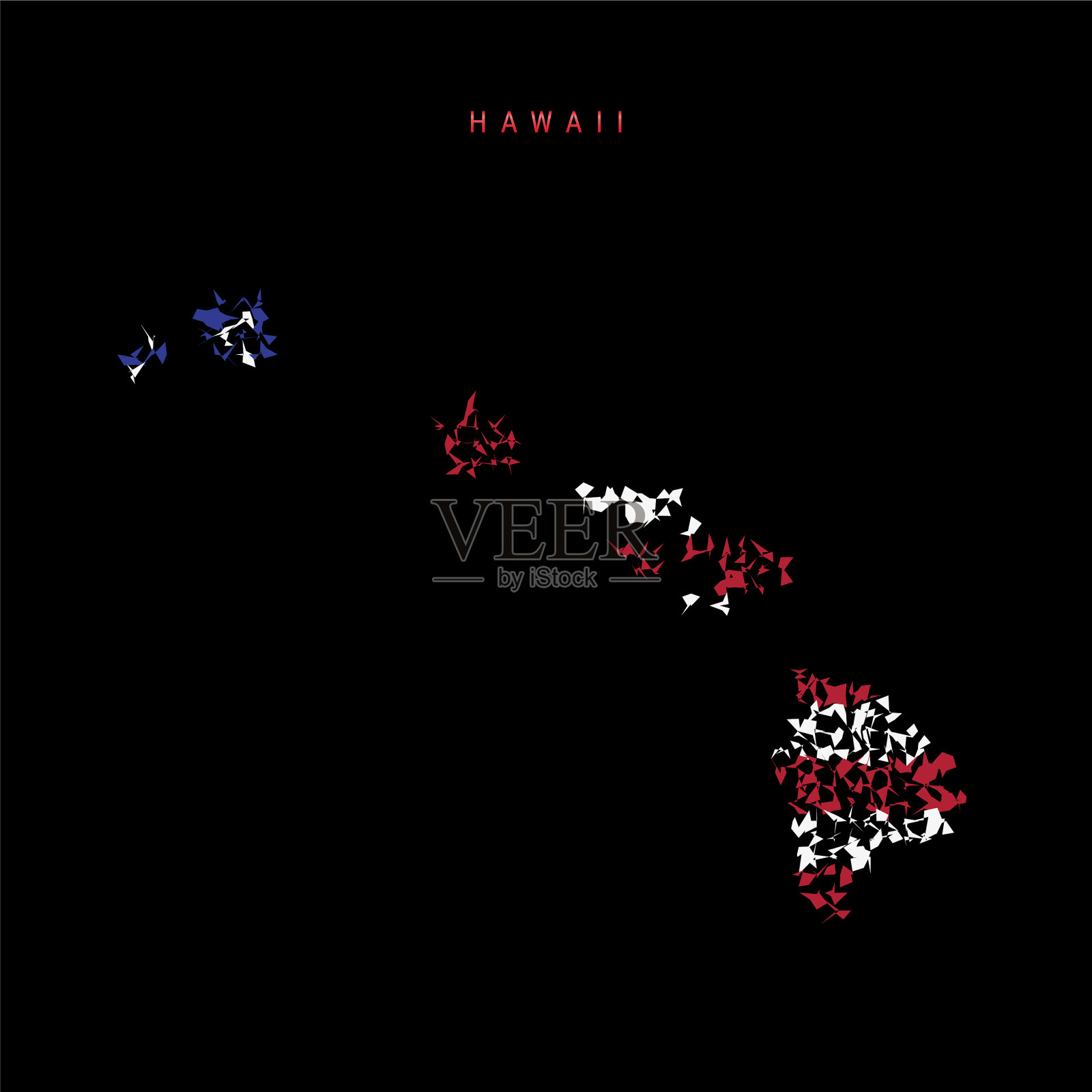 夏威夷美国州旗地图混沌粒子插画图片素材
