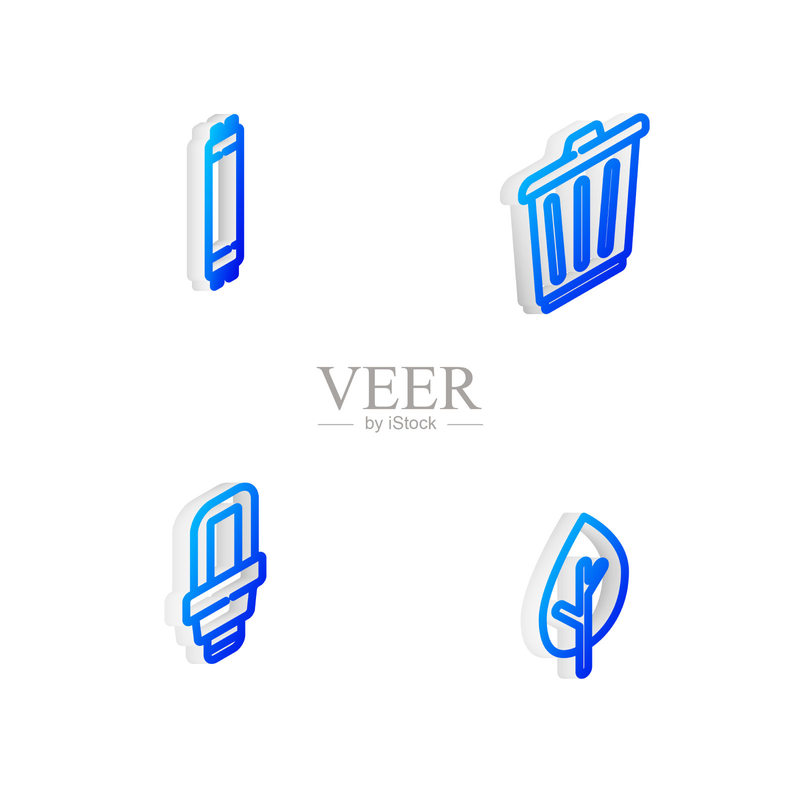 设置等距线垃圾桶荧光灯图标素材