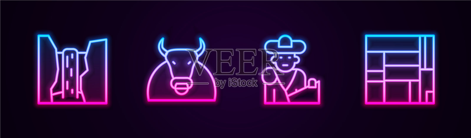 Set line设置线algar瀑布公牛斗牛斗牛士插画图片素材