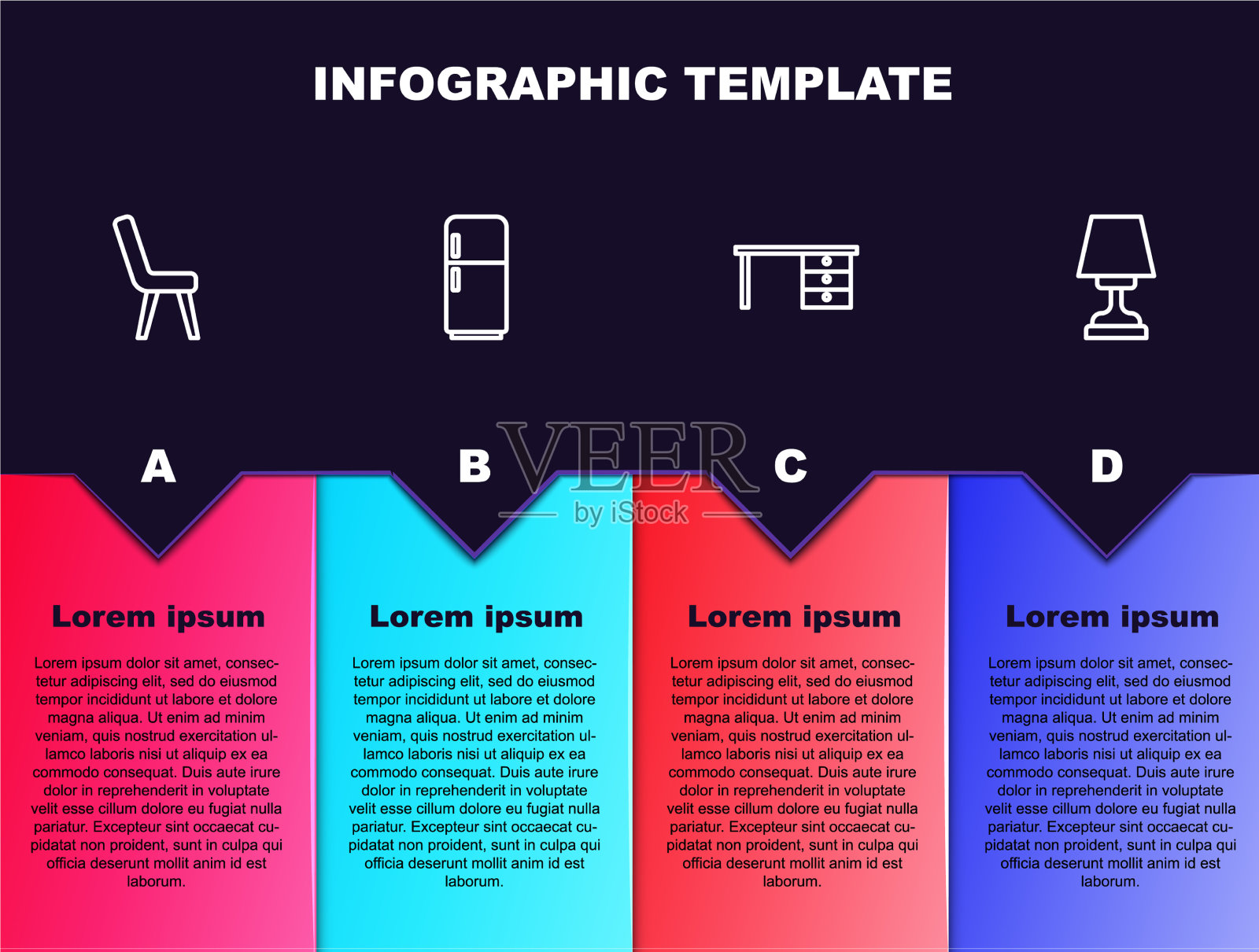 设线扶手椅冰箱办公桌及插画图片素材