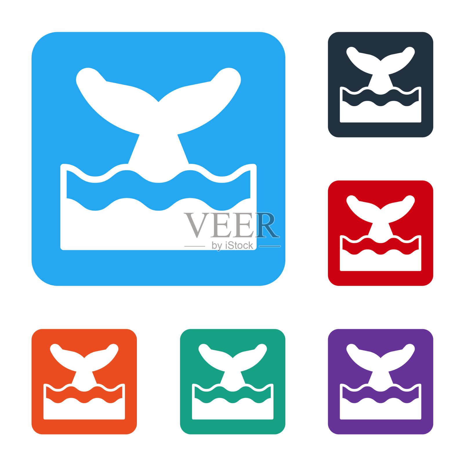 白鲸尾巴在海浪图标孤立上图标素材