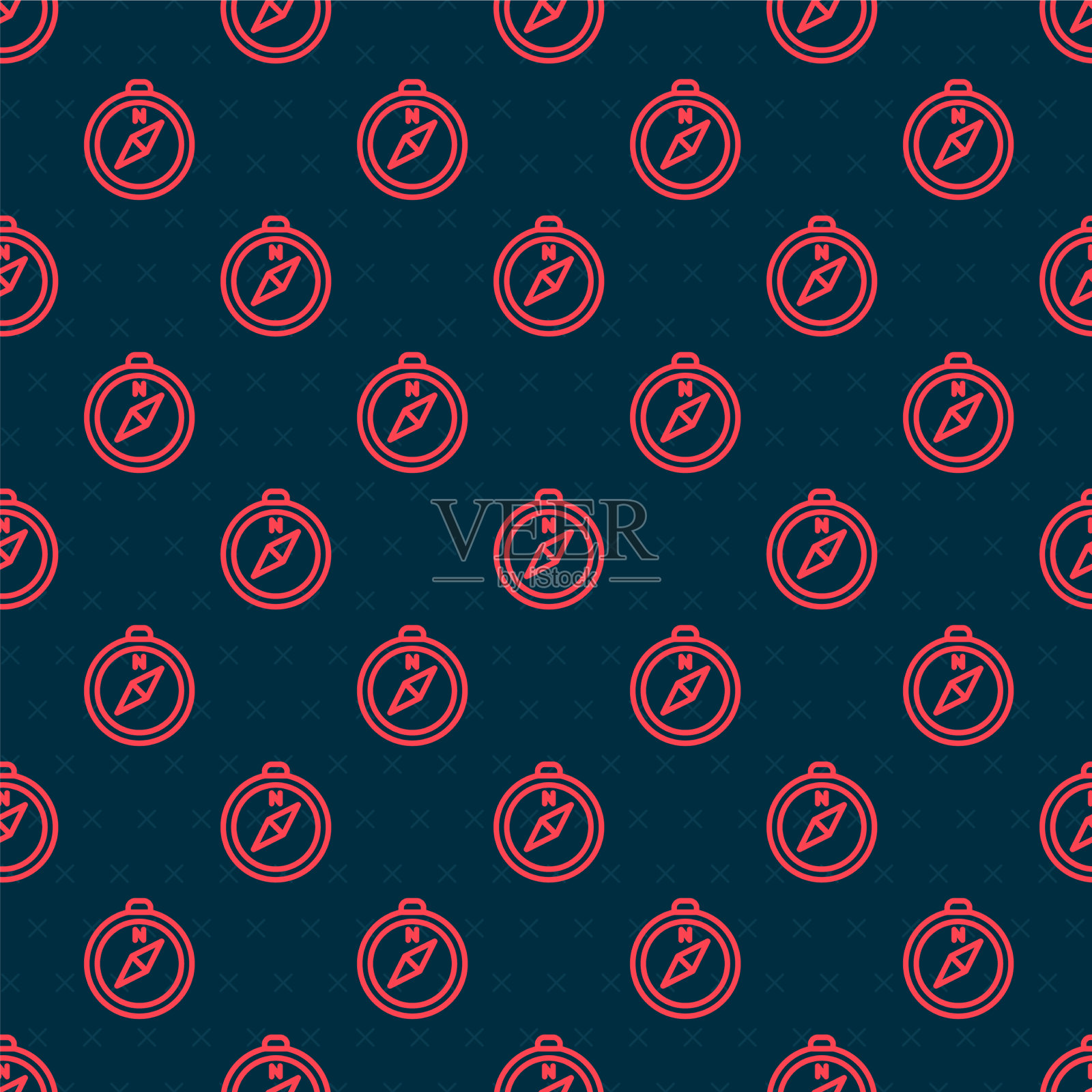 红色线罗盘图标隔离无缝图案上插画图片素材