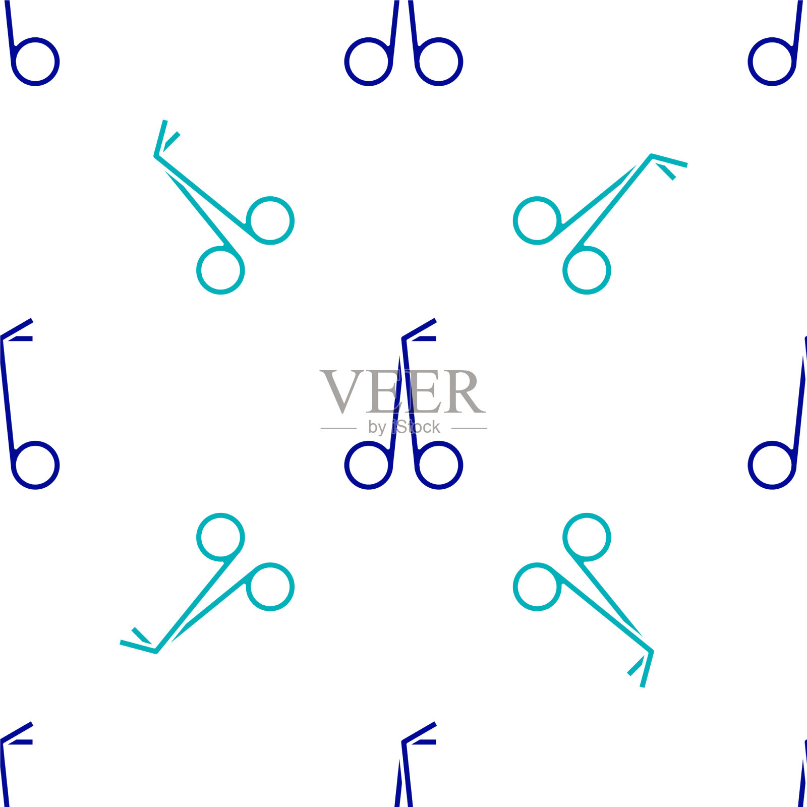 蓝色医用剪刀图标隔离无缝插画图片素材