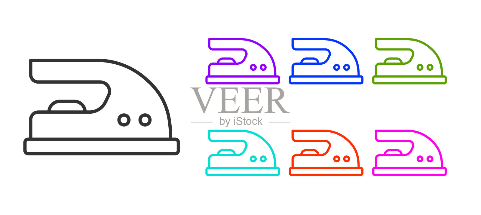 黑线电熨斗图标隔离在白色上插画图片素材