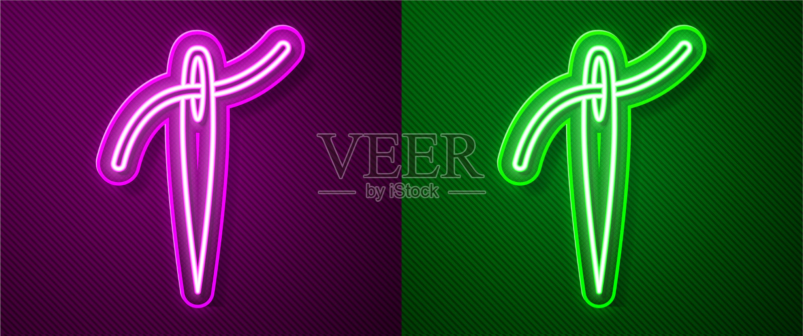 发光的氖线针，用线缝制插画图片素材