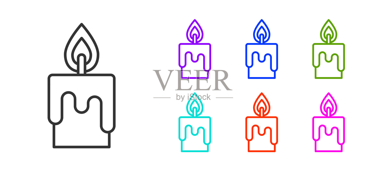 黑色线燃烧蜡烛图标孤立在白色插画图片素材