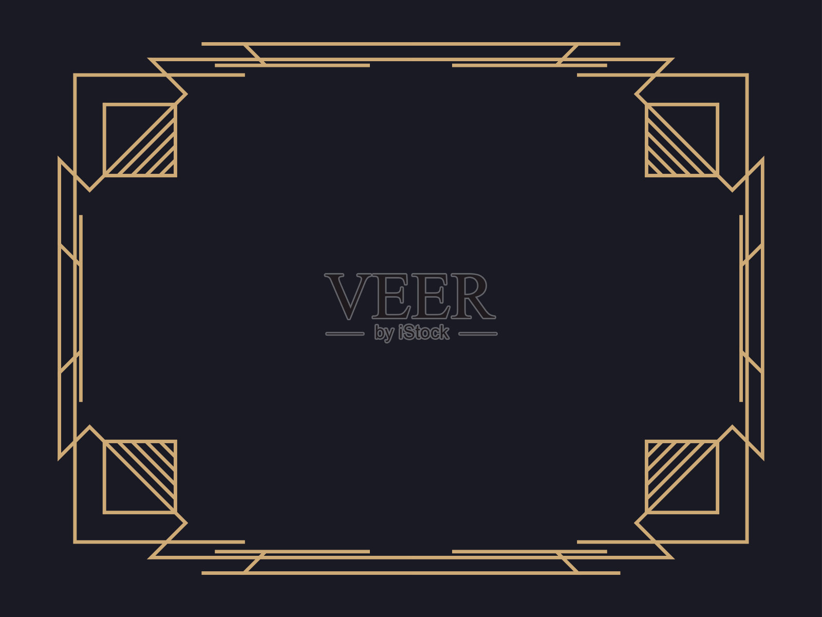 艺术装饰风格的框架。的线性边界。为邀请函、传单和贺卡设计模板。几何金色的框架。20世纪20 - 30年代的风格。矢量图插画图片素材