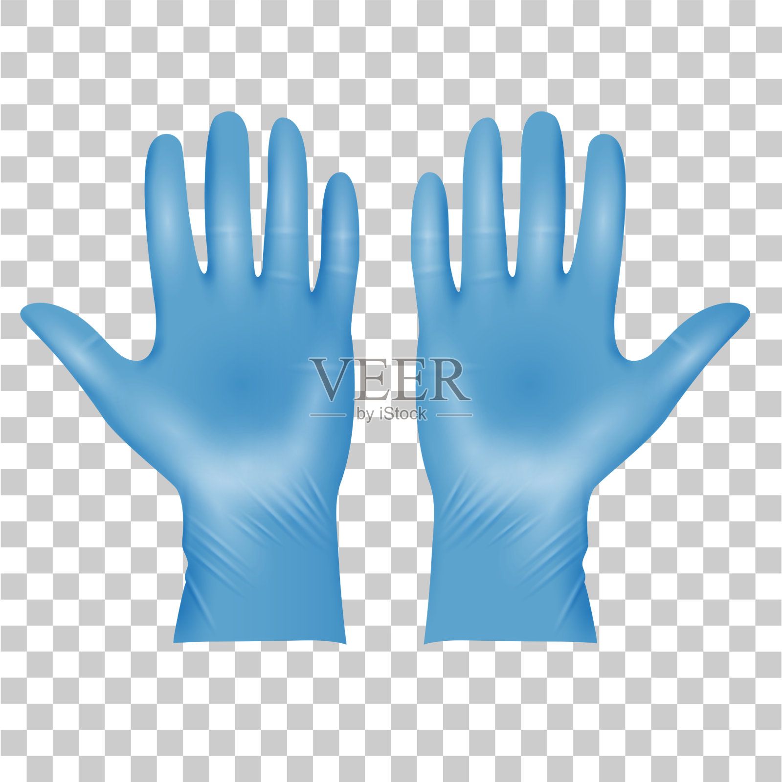 蓝色医用乳胶防护手套，逼真的黑色透明手套设计元素图片