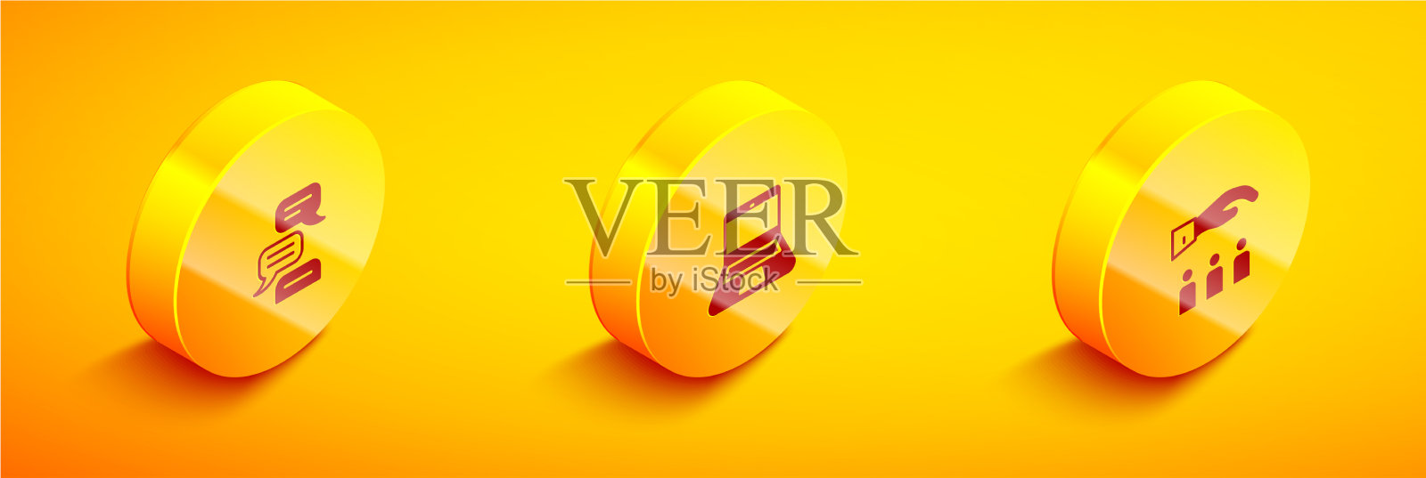 设置等距语音气泡聊天笔记本电脑和老板图标素材