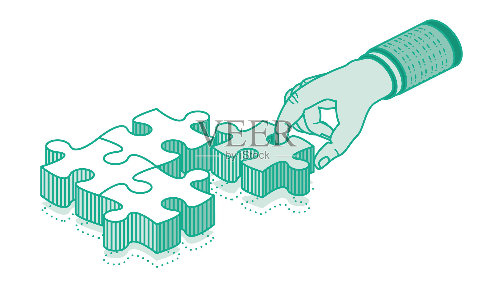 手握谜题和尝试连接它和完成游戏。插画图片素材