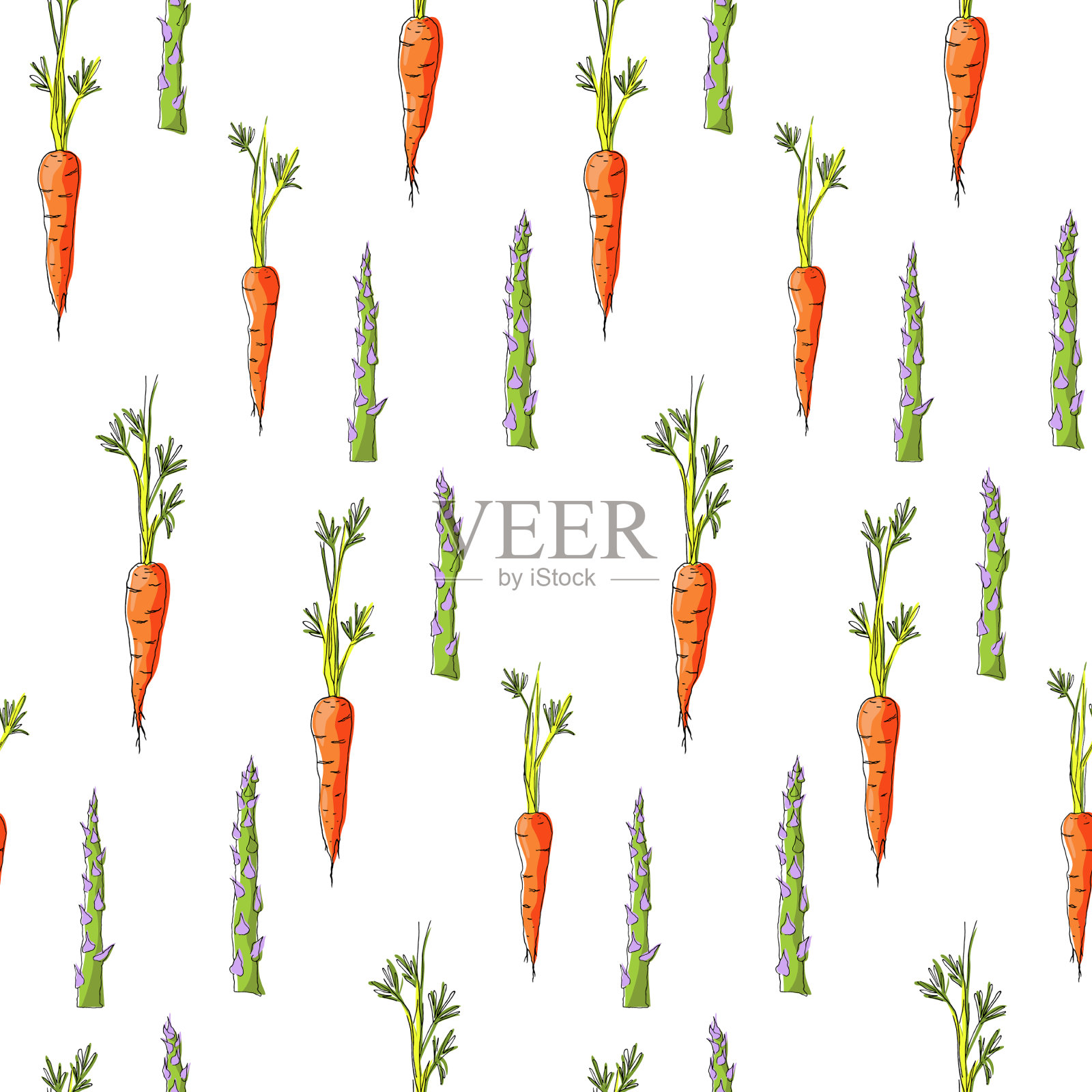 无缝模式与胡萝卜和芦笋插画图片素材