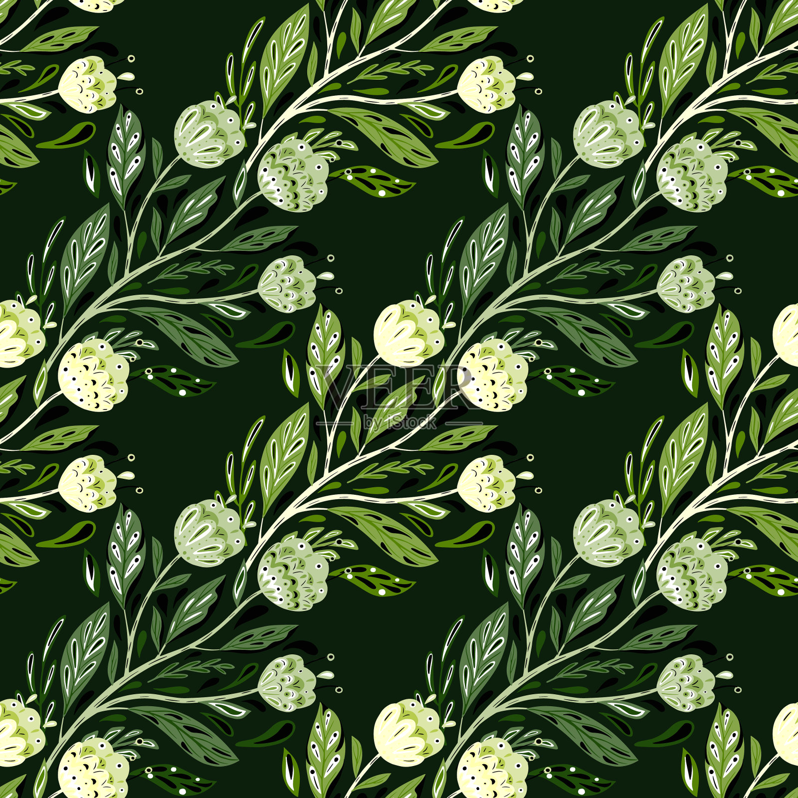 民间花束无缝图案创意涂鸦插画图片素材