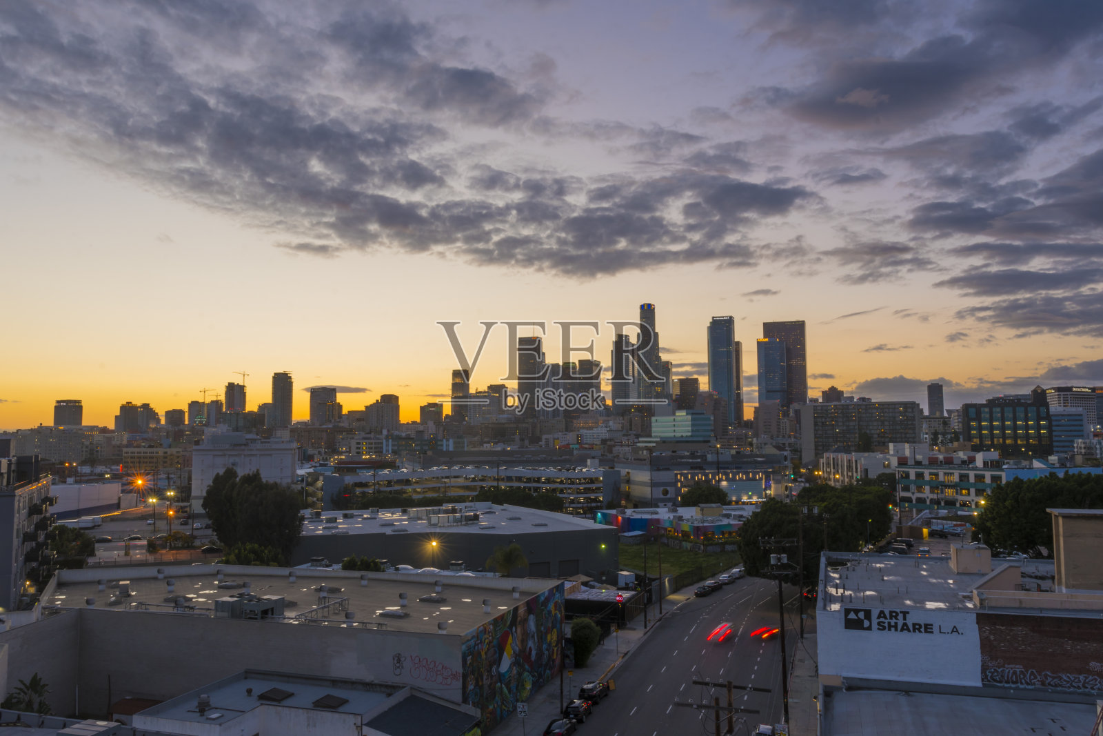 洛杉矶市中心日落DTLA照片摄影图片