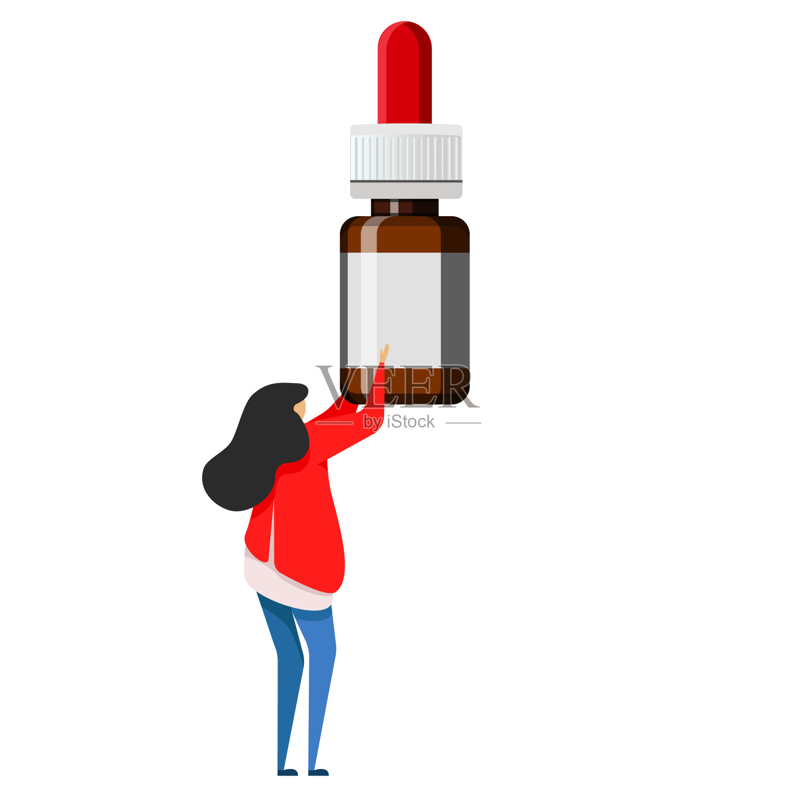 在过敏和疾病期间，妇女手持鼻滴和喷雾以缓解呼吸。概念耳鼻喉科治疗鼻炎、过敏。矢量图插画图片素材