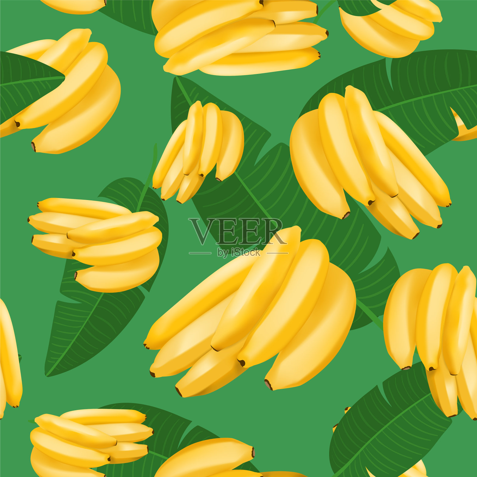 时尚无缝图案与现实香蕉插画图片素材